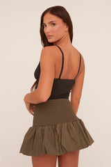 Khaki Shirring Detail Puffball Mini Skirt - Gracen