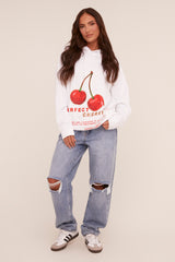 White Cherry Print Oversized Hoodie - Molly