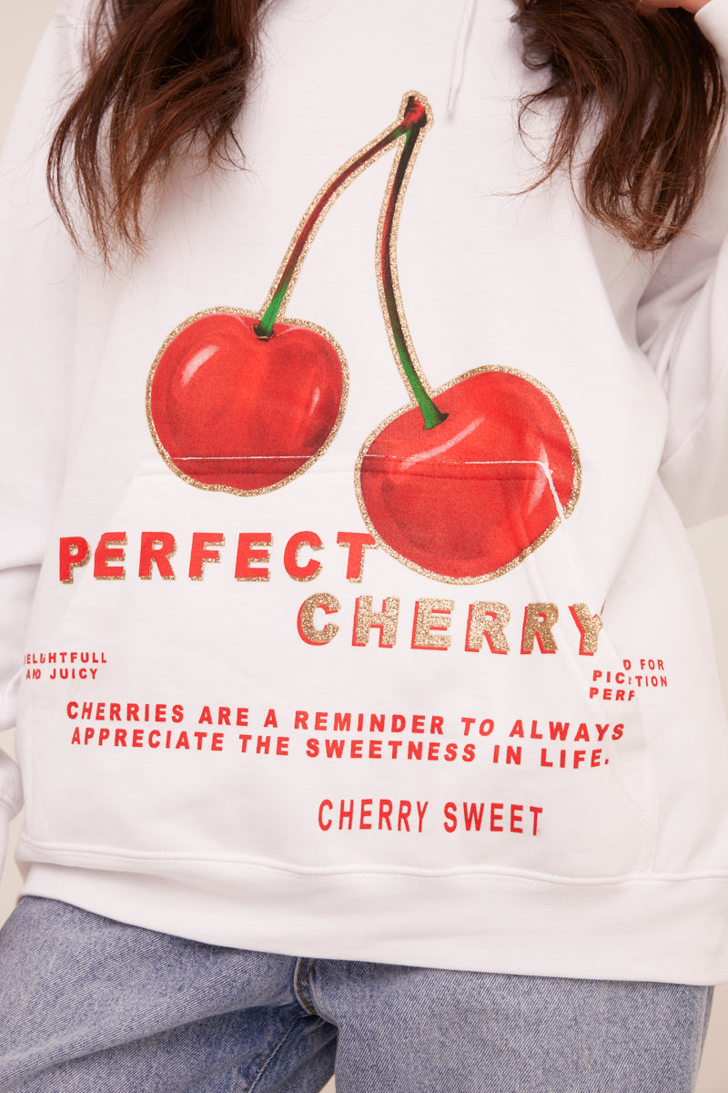 White Cherry Print Oversized Hoodie - Molly
