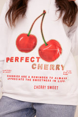 White Cherry Print Oversized Hoodie - Molly