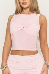 Pink Twist Front Top And Maxi Skirt Co-Ord Set - Loreen
