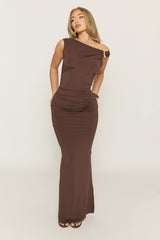 Chocolate Asymmetric Trim Detail Maxi Dress - Nikky