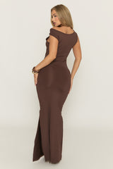 Chocolate Asymmetric Trim Detail Maxi Dress - Nikky
