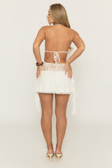 Cream Lace Plunge Ruffle Detail Mini Dress - Sahana