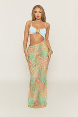 Blue Trim Detail Printed Maxi Dress - Heelan