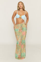 Blue Trim Detail Printed Maxi Dress - Heelan