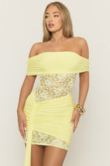 Yellow Lace Bardot Wrap Mini Dress - Ayah