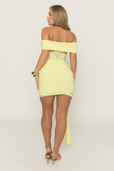 Yellow Lace Bardot Wrap Mini Dress - Ayah