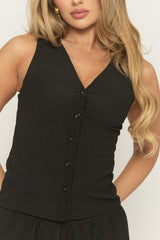 Black Crinkle Waistcoat and Wide Leg Trouser Co-ord Set - Oslo
