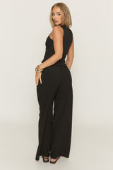 Black Crinkle Waistcoat and Wide Leg Trouser Co-ord Set - Oslo