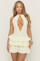 Cream Cut Out Frill Hem Mini Dress - Shayan