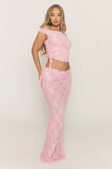 Pink Lace Ruched Asymmetric Top - Jolane