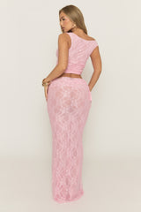Pink Lace Ruched Asymmetric Top - Jolane