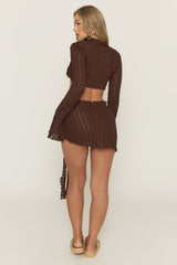 Chocolate Crinkle Tie Front Top and Skirt Co-ord Set - Darlea