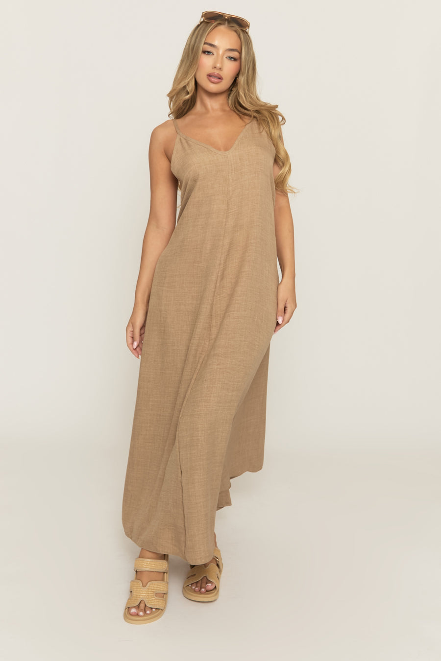 Sand Linen Look Strappy Maxi Dress - Mirri