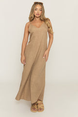 Sand Linen Look Strappy Maxi Dress - Mirri