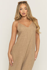Sand Linen Look Strappy Maxi Dress - Mirri