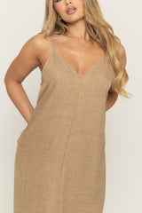 Sand Linen Look Strappy Maxi Dress - Mirri