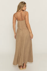 Sand Linen Look Strappy Maxi Dress - Mirri