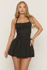 Black Gathered Bust Halterneck Skater Dress - Columbia