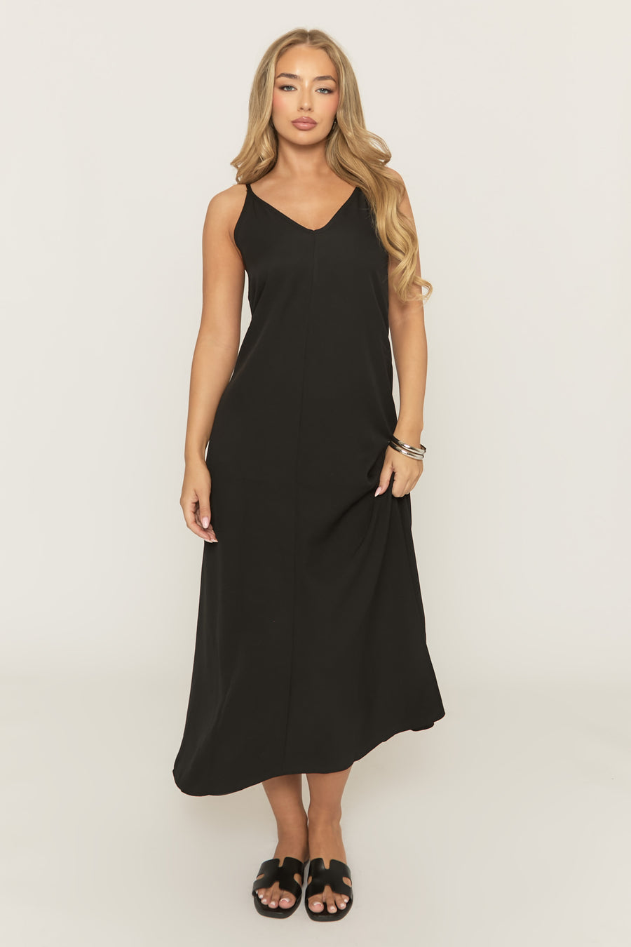 Black Linen Look Strappy Maxi Dress - Mirri