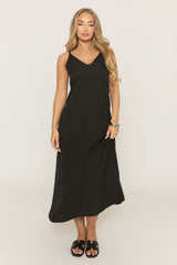 Black Linen Look Strappy Maxi Dress - Mirri