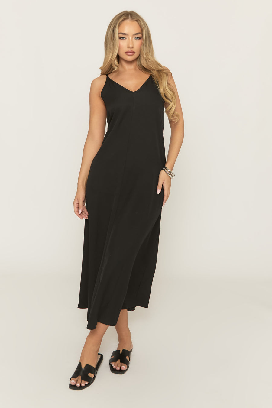 Black Linen Look Strappy Maxi Dress - Mirri