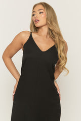 Black Linen Look Strappy Maxi Dress - Mirri