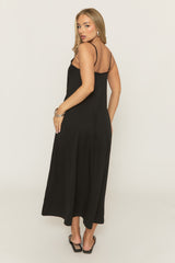 Black Linen Look Strappy Maxi Dress - Mirri