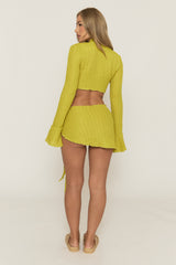 Green Crinkle Tie Front Top and Skirt Co-ord Set - Darlea