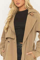Camel Double Breasted Belted Trench Coat - Aelin