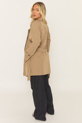 Camel Double Breasted Belted Trench Coat - Aelin