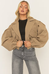 Camel Double Breasted Cropped Trench Coat - Kienna