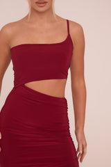Burgundy One Shoulder Cut Out Midi Dress - Antonia