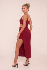 Burgundy One Shoulder Cut Out Midi Dress - Antonia