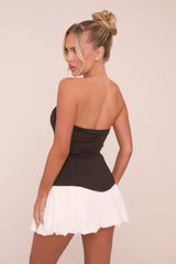 Black Bandeau Puffball Hem Mini Dress - Melody