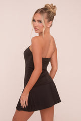 Black Bandeau Pleat Hem Mini Dress - Brenda