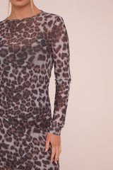 Brown Mesh Leopard Print Mini Dress - Rosemary