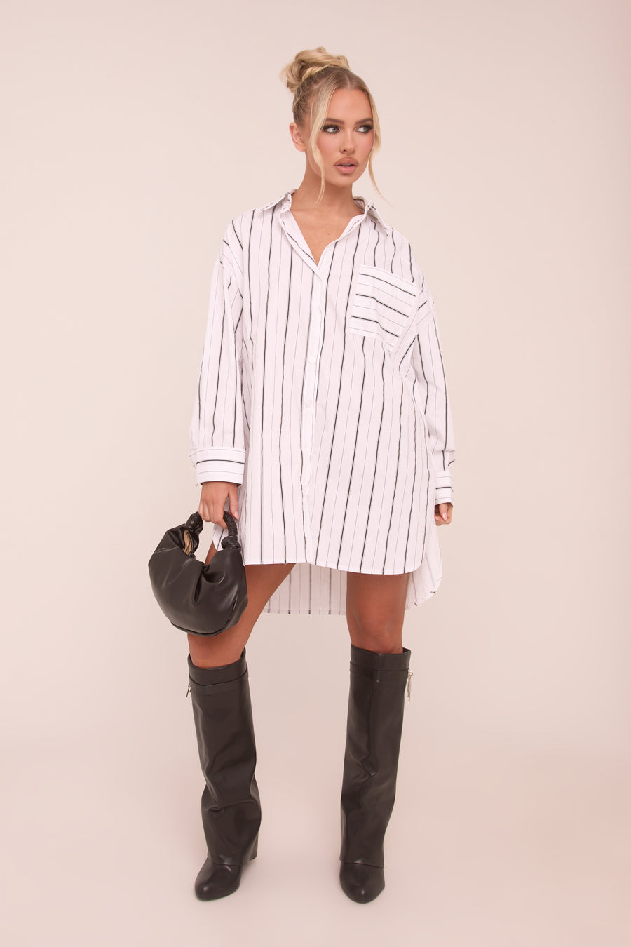 White Striped Oversized Shirt Dress - Deborah
