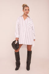 White Striped Oversized Shirt Dress - Deborah