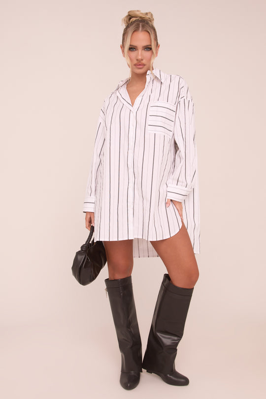White Striped Oversized Shirt Dress - Deborah