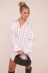 White Striped Oversized Shirt Dress - Deborah