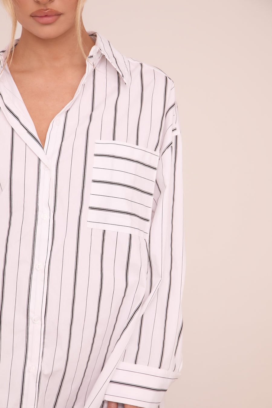 White Striped Oversized Shirt Dress - Deborah