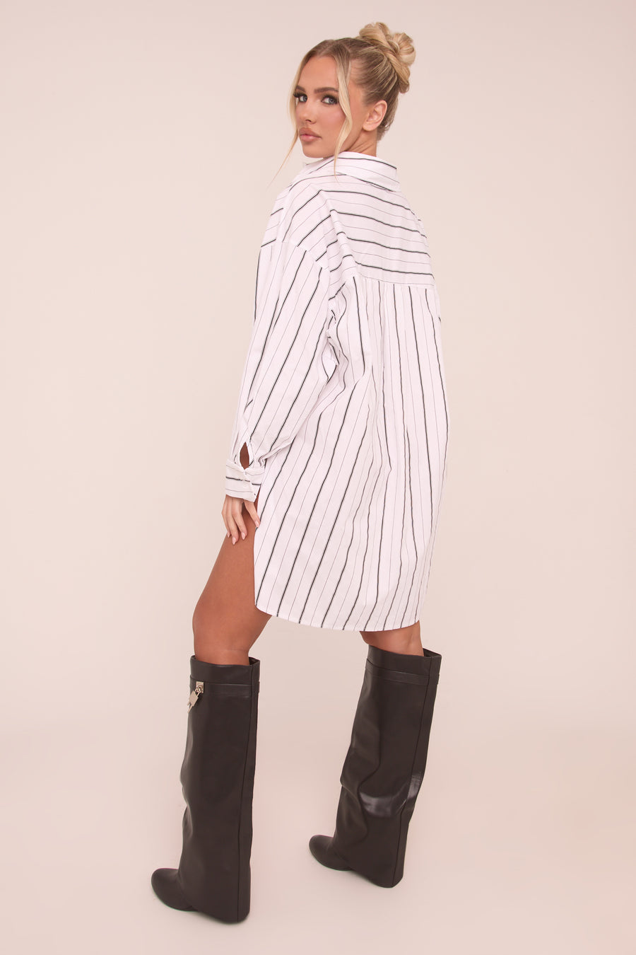 White Striped Oversized Shirt Dress - Deborah