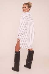 White Striped Oversized Shirt Dress - Deborah