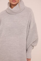 Grey Turtle Neck Knit Jumper Dress - Brooke