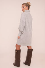 Grey Turtle Neck Knit Jumper Dress - Brooke