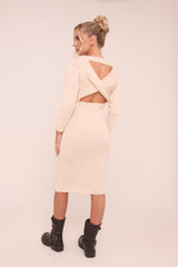 Beige Open Twist Back Midi Bodycon Jumper Dress - Karrah