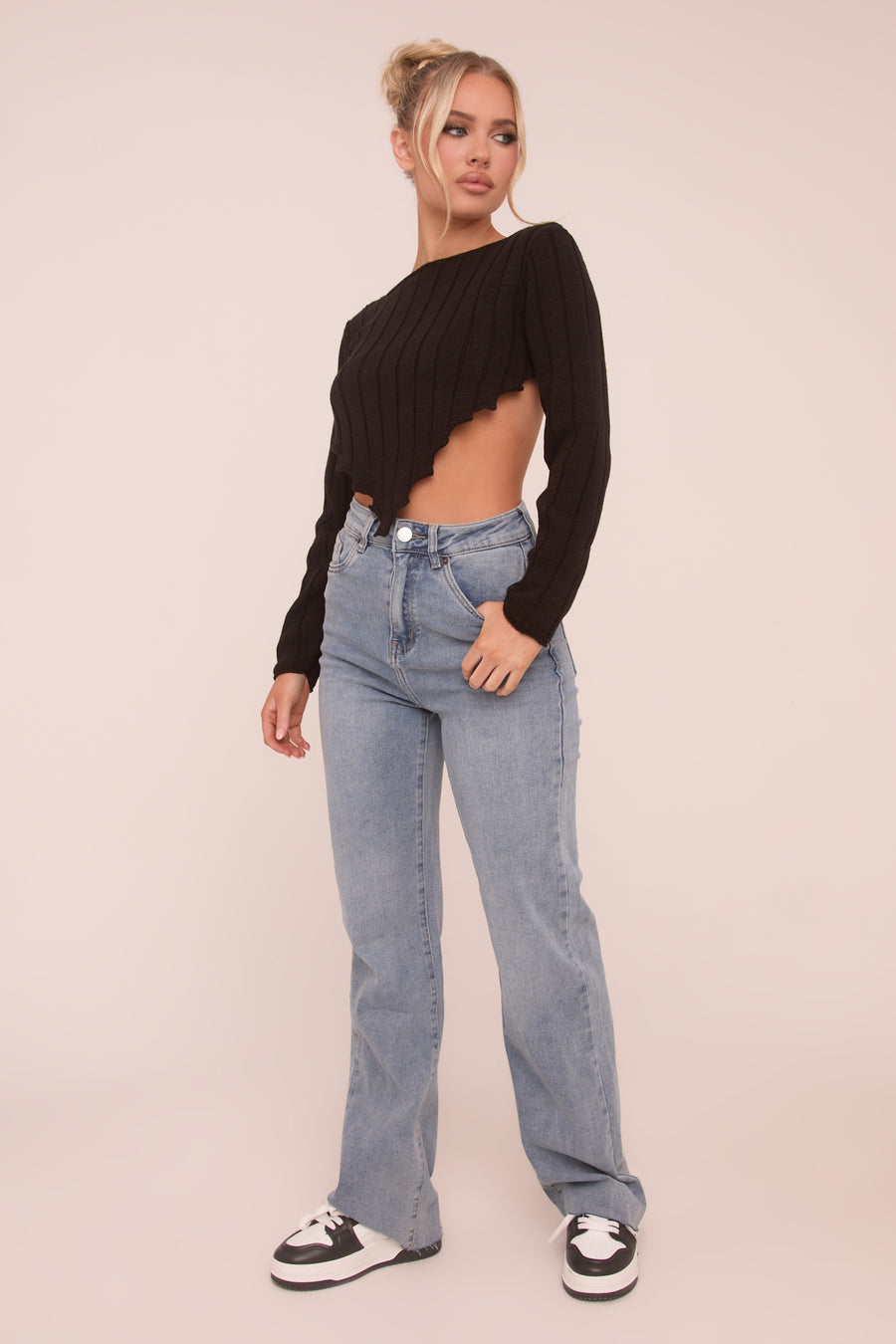 Light Blue Stretch Straight Leg Frayed Hem Jeans - Piper