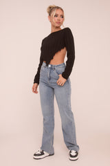 Light Blue Stretch Straight Leg Frayed Hem Jeans - Piper